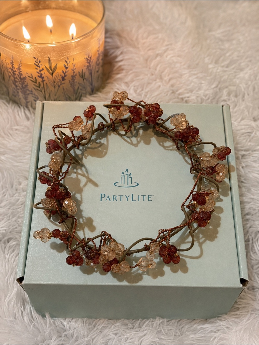 PartyLite Gemstones Beaded Candle Ring 3-4” P7834 — Red Amber Gold, Gift Ready - Picture 10 of 10